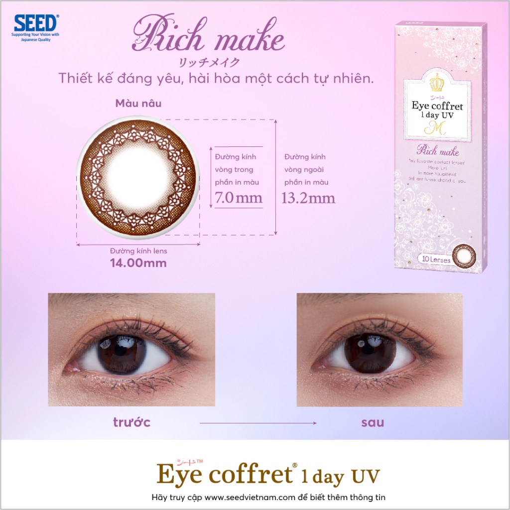 Hộp 10 Miếng | Kính Áp Tròng Có Màu SEED Eye Coffret 1-Day UV-M 1 Ngày - Hàng Chính Hãng