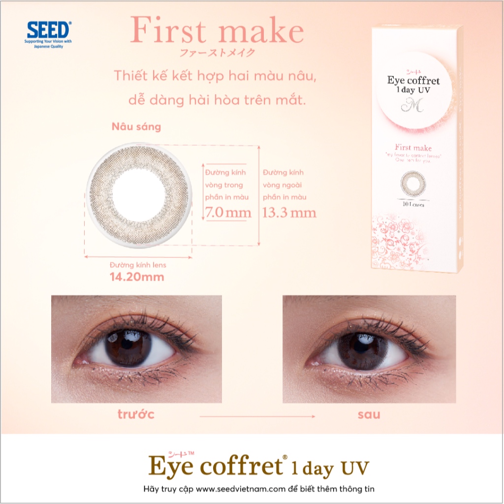 Hộp 10 Miếng | Kính Áp Tròng Có Màu SEED Eye Coffret 1-Day UV-M 1 Ngày - Hàng Chính Hãng