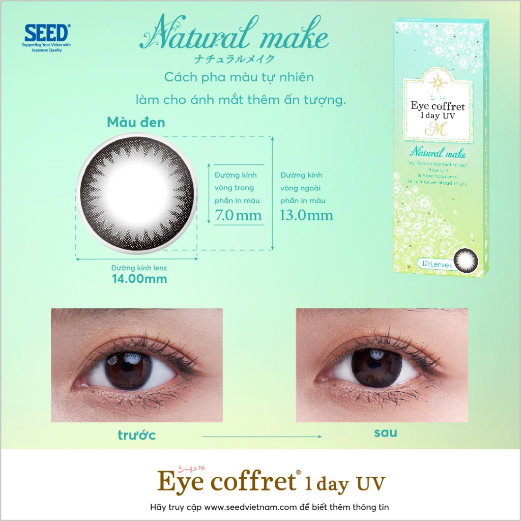 Hộp 10 Miếng | Kính Áp Tròng Có Màu SEED Eye Coffret 1-Day UV-M 1 Ngày - Hàng Chính Hãng