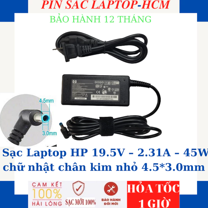 Sạc HP 14 HP ProBook 400 430 430 HP PAVILION X360 13-U040TU Elitebook 630-G10 Sạc HP 19.5V-2.31A-45W chân kim nhỏ