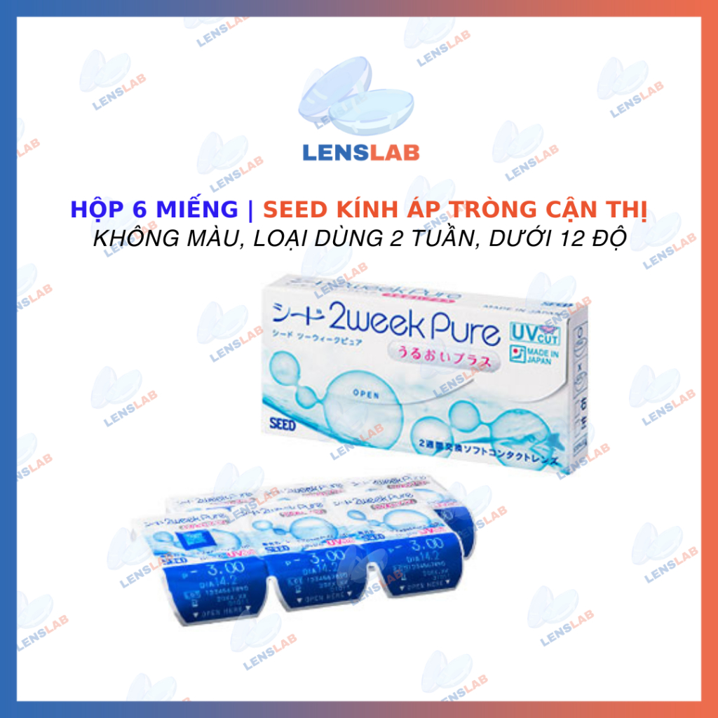 Hộp 6 Miếng - Dưới 12 Độ | Kính Áp Tròng SEED Cận Thị 2-Week Pure Moisture 2 Tuần - Hàng Chính Hãng