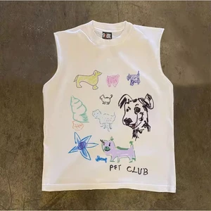 Áo Ba Lỗ Tank Top Phối Họa Tiết PET CLUB Cá Tính, Áo Tank Top Phong Cách Thể Thao Trẻ Trung Cá Tính Chất Liệu Cotton Khô