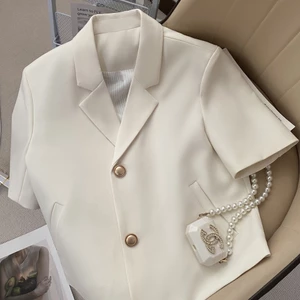 Áo vest nữ áo blazer nữ NGẮN TAY FORM RỘNG hàng Quảng Châu (kèm video thật) 2 lớp cúc đồng dáng lửng