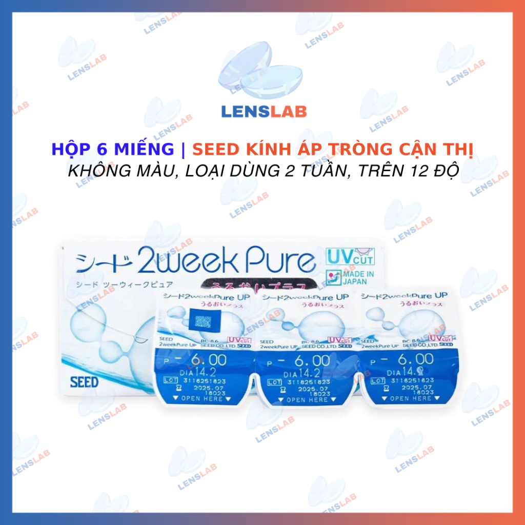 Hộp 6 Miếng - Dưới 12 Độ | Kính Áp Tròng SEED Cận Thị 2-Week Pure Moisture 2 Tuần - Hàng Chính Hãng