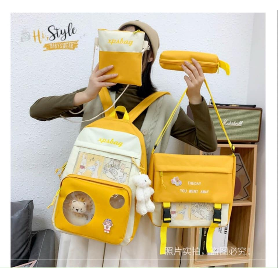 Balo set 4 món thời trang đi học nam nữ - Sư tử