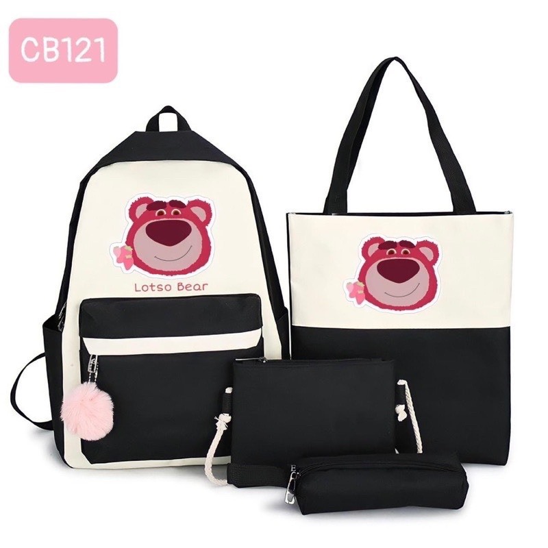 Balo set 4 món thời trang đi học nam nữ - Gấu losto