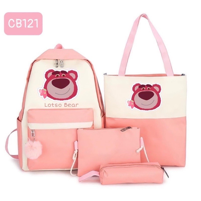Balo set 4 món thời trang đi học nam nữ - Gấu losto