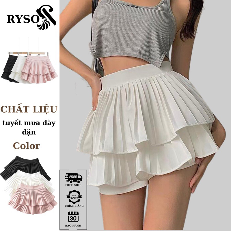 Chân Váy Xếp Li 2 Tầng RYSO Dáng Ngắn Xòe Phồng Cao Cấp có quần trong