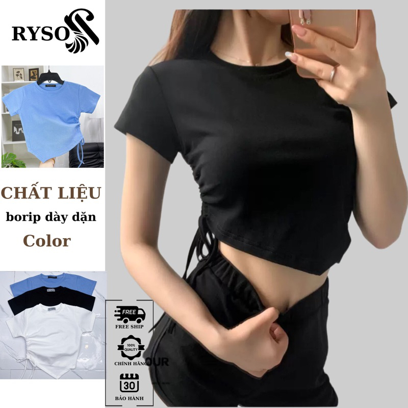 Áo Croptop Vạt Nhọn Phối Dây Rút Hông RYSO FASHION Cổ Tròn Tay Ngắn Chất Thun Gân Dày Dặn Cao Cấp Loại 1 spe
