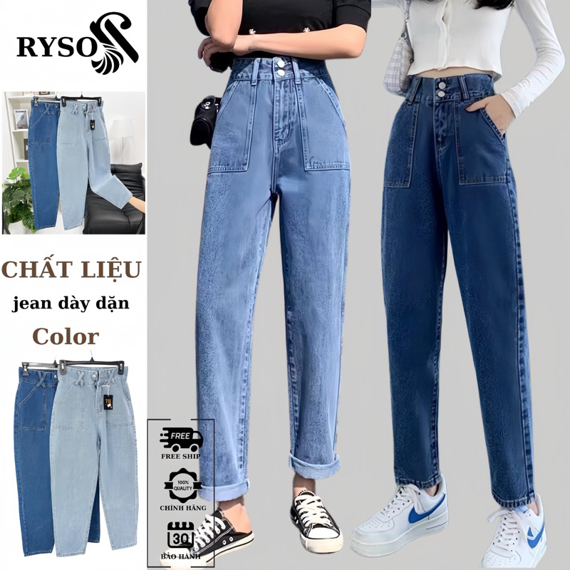 Quần jean bò baggy nữ RYSO FASHION jeans cạp cao phong cách Hàn Quốc