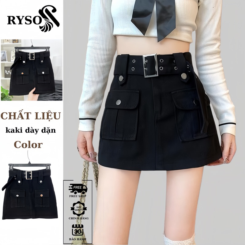 Chân váy chữ a kaki túi hộp phong cách năng động nữ kèm thắt lưng RYSO FASHION cá tính váy bút chì dáng ôm spe