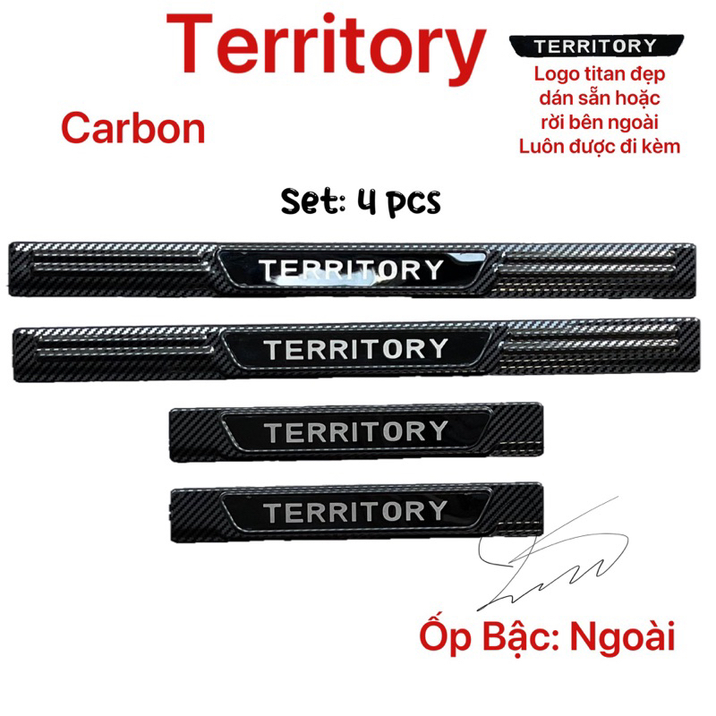 Ốp bậc cửa, nẹp bước chân, Chống trầy Cốp CACBON xe Ford Territory 2023 2024 2025 vân Carbon cao cấp
