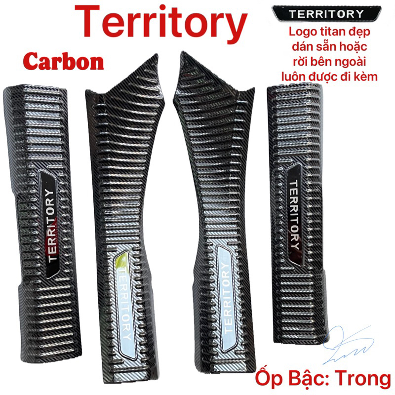 Ốp bậc cửa, nẹp bước chân, Chống trầy Cốp CACBON xe Ford Territory 2023 2024 2025 vân Carbon cao cấp