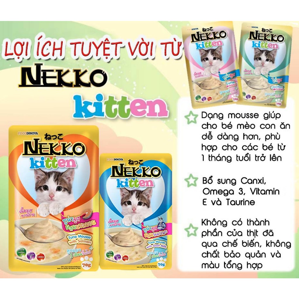 Combo 12 gói Pate Nekko Kitten cho mèo con 70g dạng Mousse