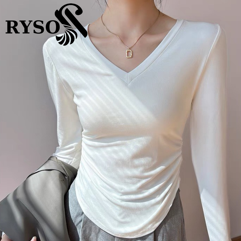 Áo tay dài cổ V vạt bầu nhún eo chất borip cao cấp RYSO FASHION form ôm dài