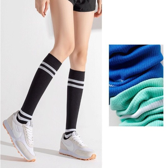 Vớ Tất siêu cao cổ họa tiết kẻ 6 màu phong cách dễ thương và xinh xắn