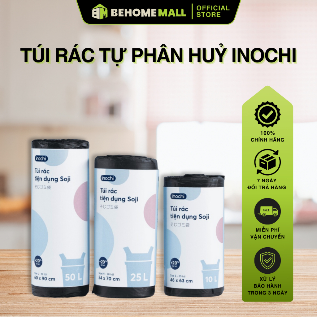 Túi đựng rác Inochi BehomeMall túi rác tự phân hủy sinh học 10L 25L 50L ...