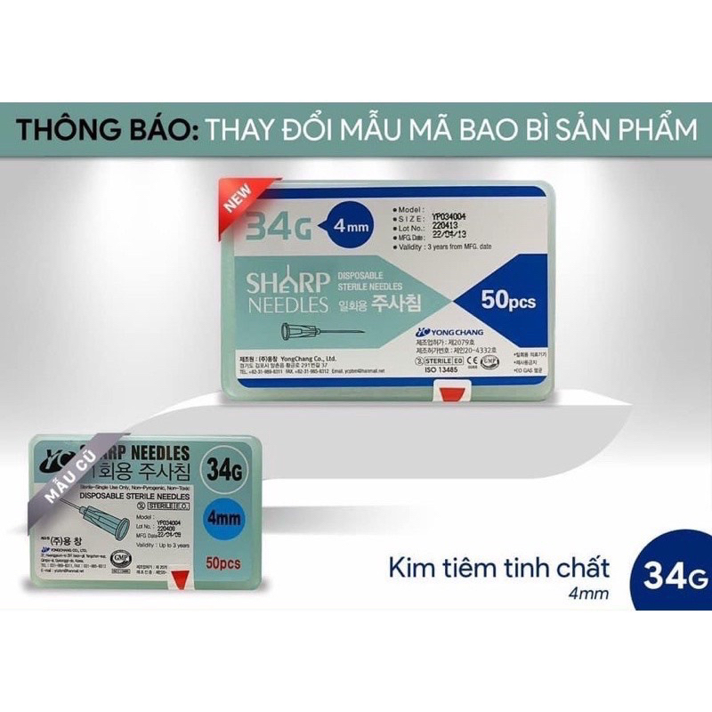 Hộp 50 kim SHARP tiêm meso 32G - 34G size 4mm ( Hàn Quốc )
