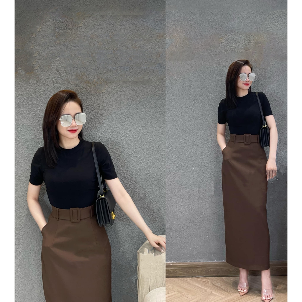 Chân váy bút chì suông dáng dài có túi xẻ sau siêu hách dáng Susuclothing BC90 kèm đai vải