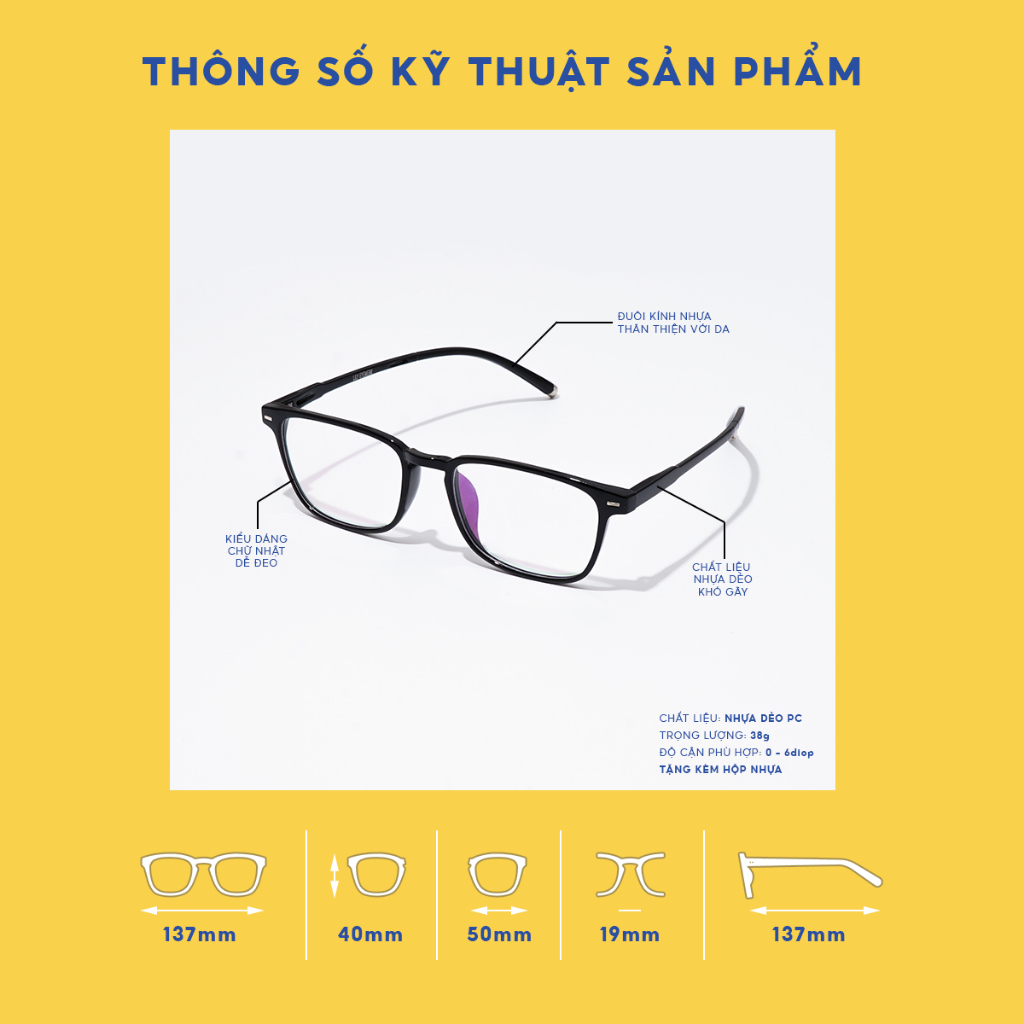Ảnh Gọng kính cận vuông nam nữ Lilyeyewear chất liệu nhựa dẻo phụ kiện thời trang 22313 3