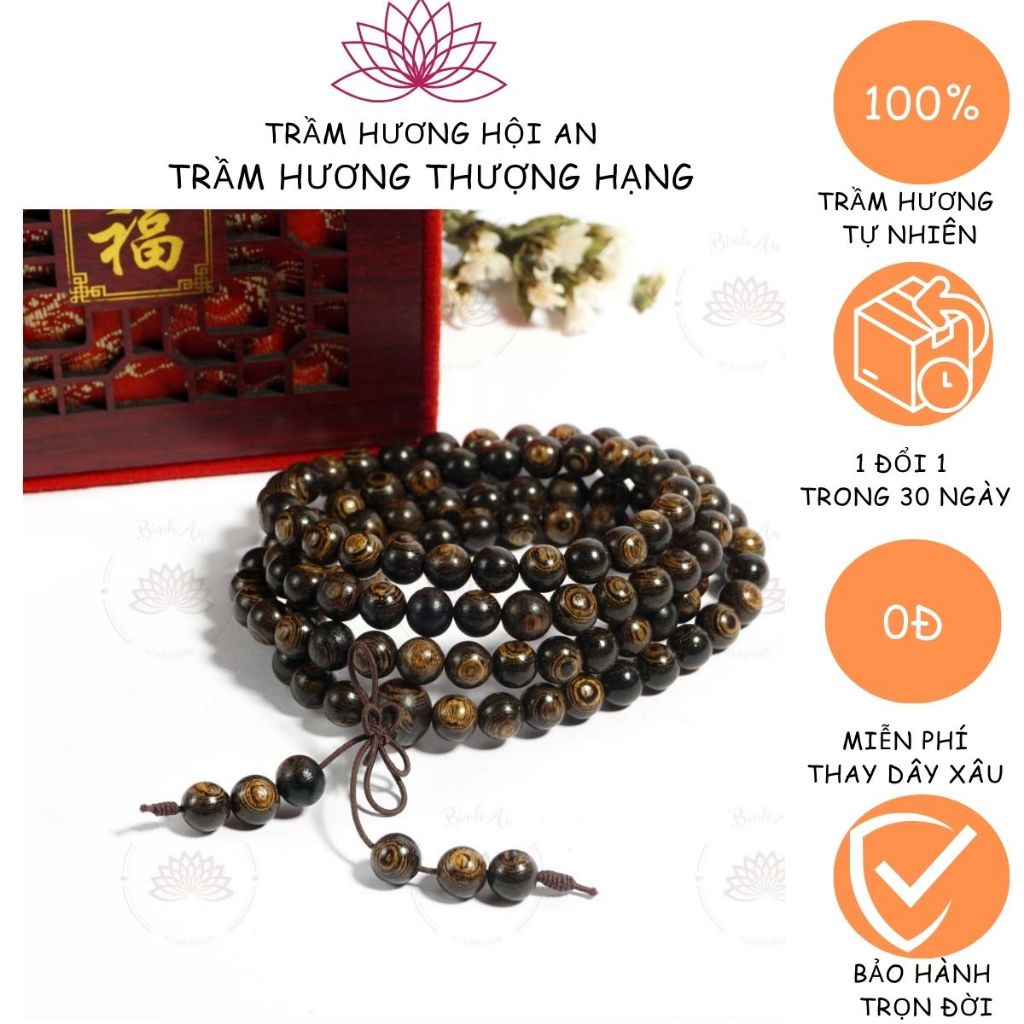 [PHONG THỦY CẢI MỆNH]Vòng Trầm Hương phong thủy 108 Hạt - Trầm Sánh Size hạt 6/7/8mm Mang Lại Tài Lộc May Mắn Bình An