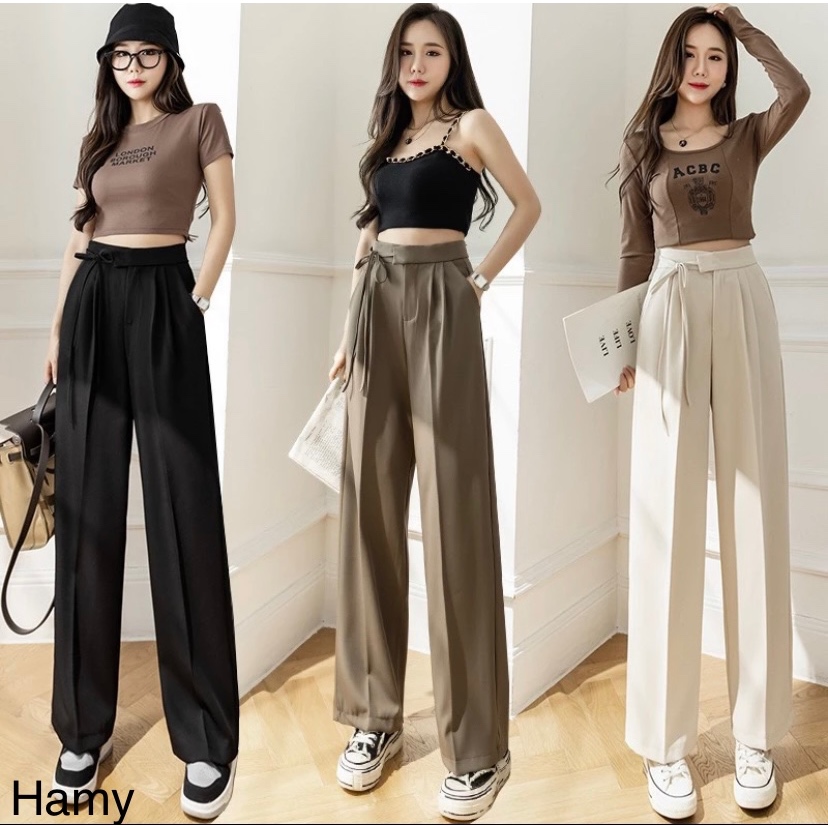 Quần ống rộng thắt dây nơ vải Ruby cao cấp dài 100cm siêu hot