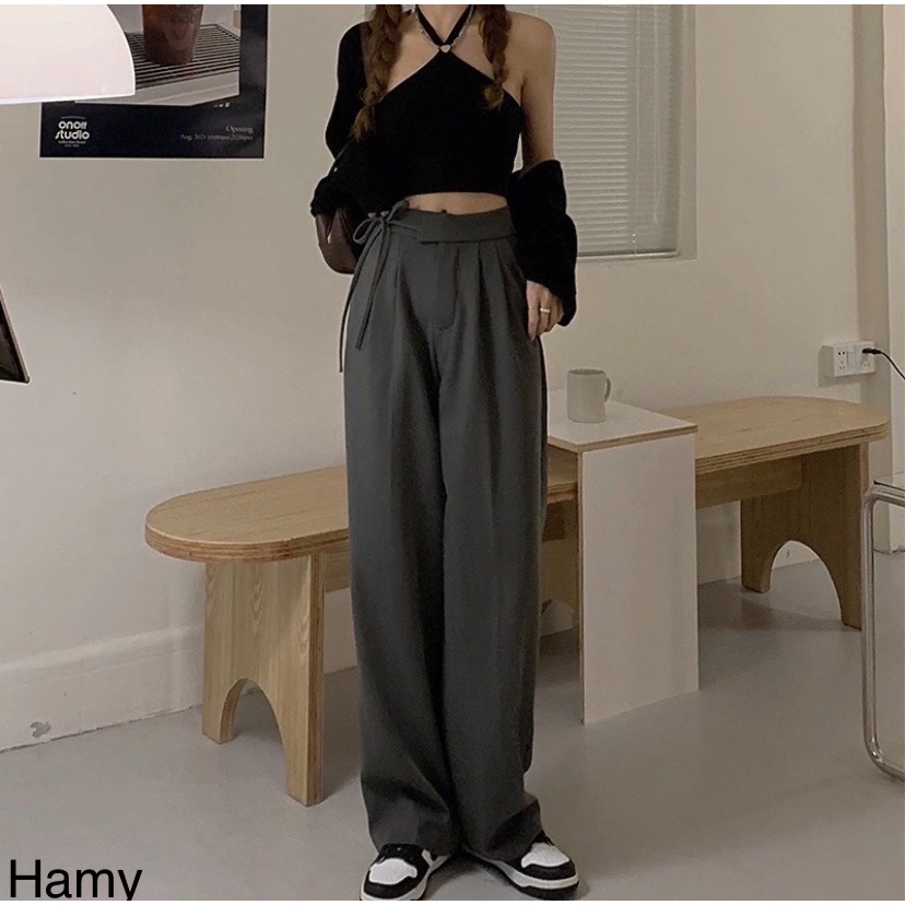 Quần ống rộng thắt dây nơ vải Ruby cao cấp dài 100cm siêu hot