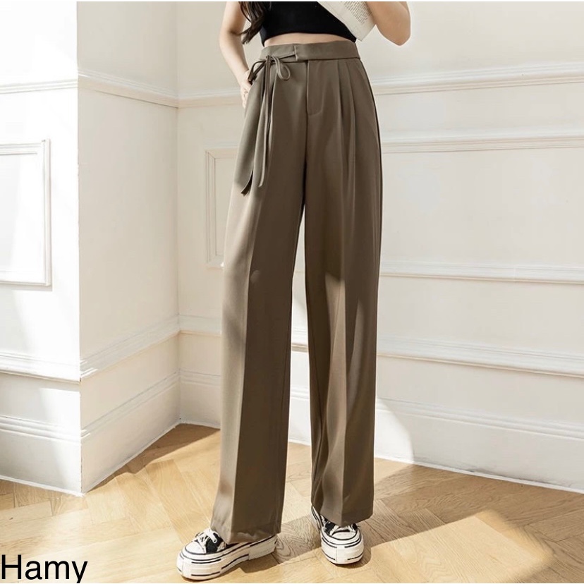 Quần ống rộng thắt dây nơ vải Ruby cao cấp dài 100cm siêu hot