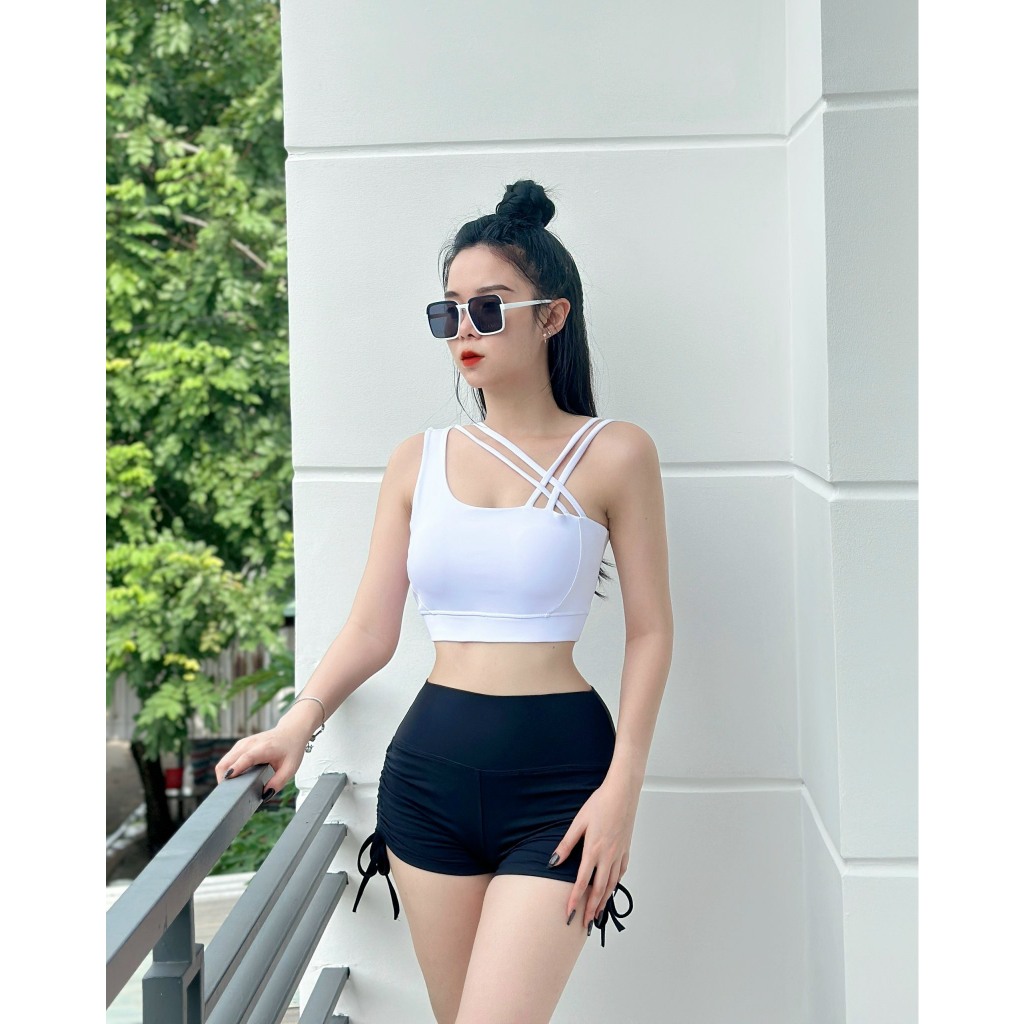 Áo tập gym , yoga, áo tập erobic, zumba , áo bra đan dây 1 bên vai mặc được 2 kiểu siêu đẹp
