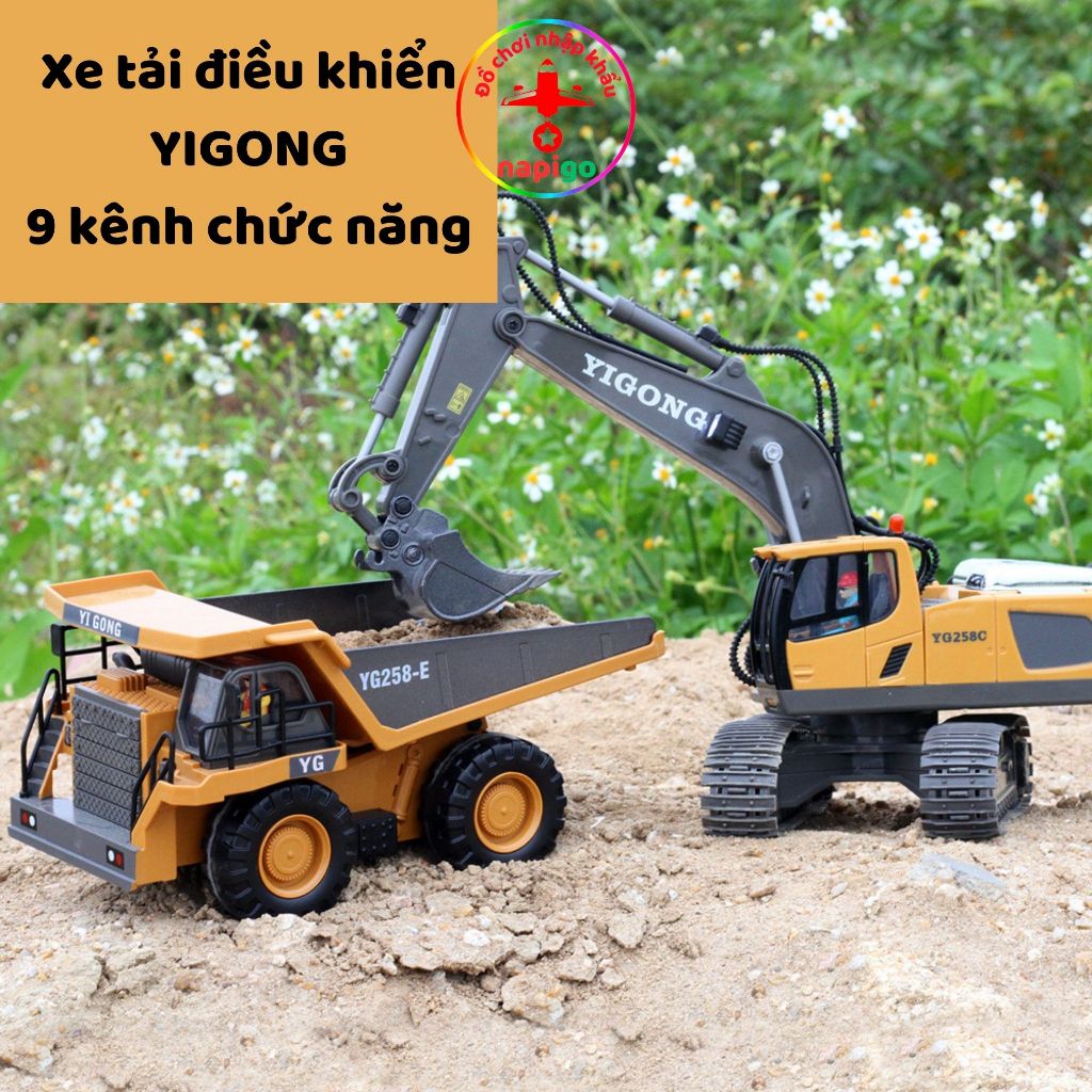Xe tải điều khiển từ xa YIGONG 9 kênh thùng hợp kim, đồ chơi cho bé, xe công trình NAPIGO