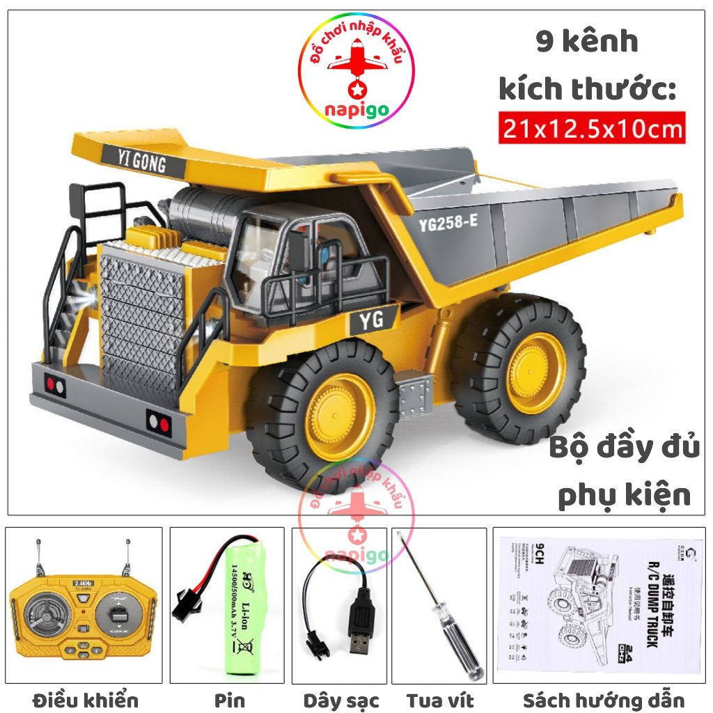 Xe tải điều khiển từ xa YIGONG 9 kênh thùng hợp kim, đồ chơi cho bé, xe công trình NAPIGO