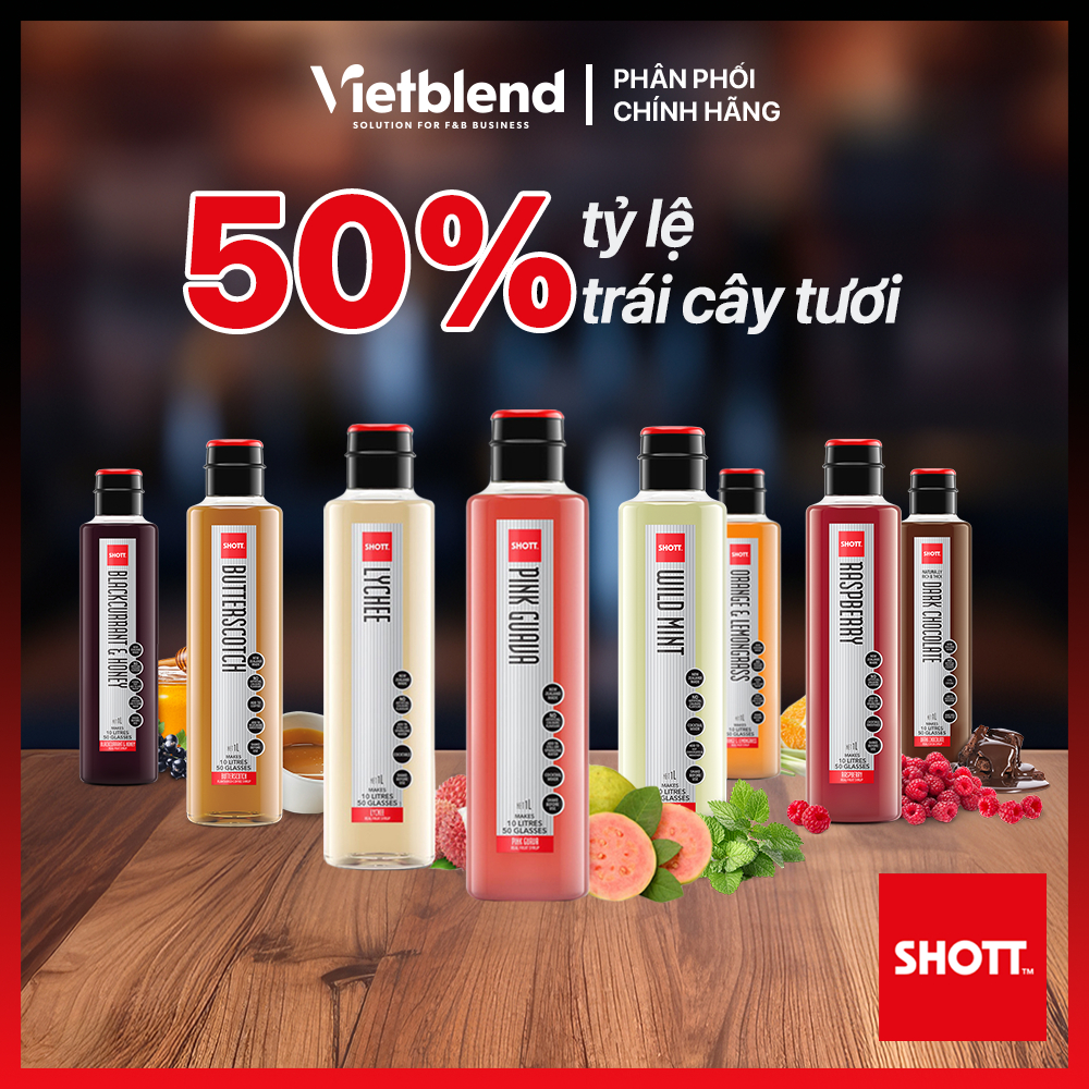 Syrup Pha Chế SHOTT Vị Trái Cây Tươi Chai 1 Lít – Nguyên Liệu Pha Chế – Hàng Chính Hãng