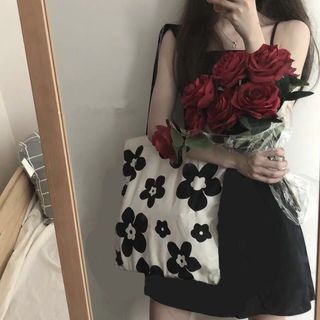 Túi Vải Canvas Lớn Trắng Đen Hình Hoa MEILI STORE MEILI STORE