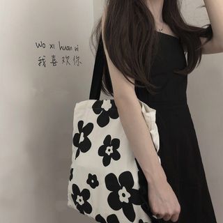 Túi Vải Canvas Lớn Trắng Đen Hình Hoa MEILI STORE MEILI STORE