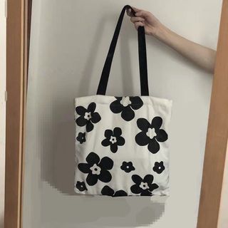 Túi Vải Canvas Lớn Trắng Đen Hình Hoa MEILI STORE MEILI STORE