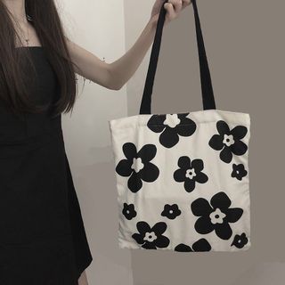Túi Vải Canvas Lớn Trắng Đen Hình Hoa MEILI STORE MEILI STORE