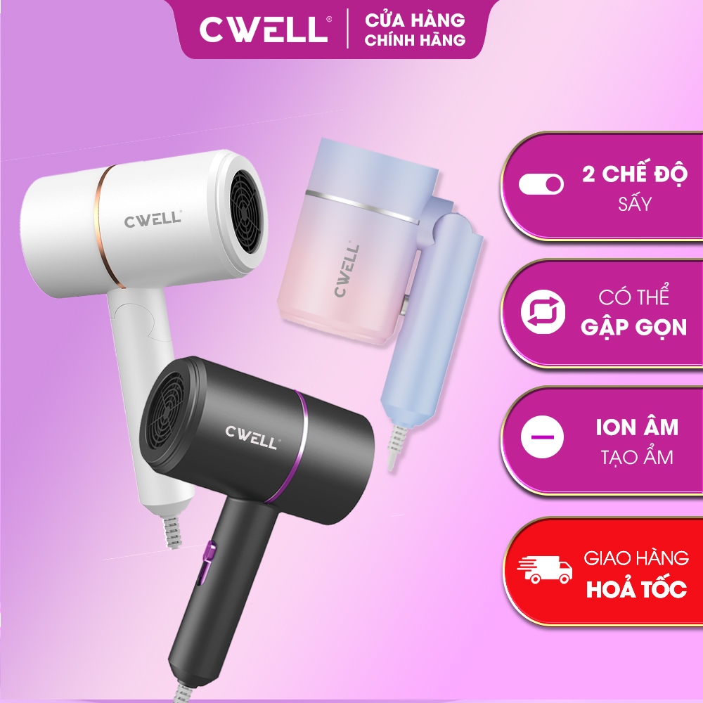 Máy sấy tóc mini CWELL gập gọn 2 chiều nóng lạnh, công nghệ ION âm ...