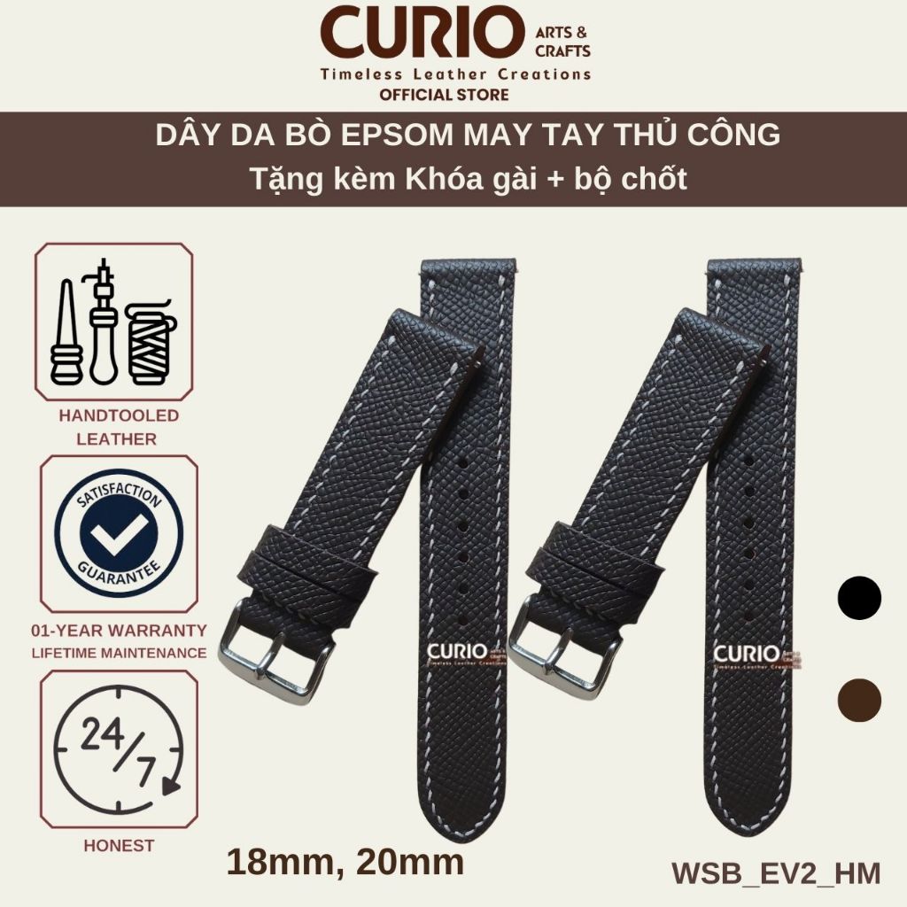 Dây đồng hồ da bò Epsom Handmade, dây đeo thủ công tặng khóa + chốt (WSB_EV2_HM) – CURIO LEATHER