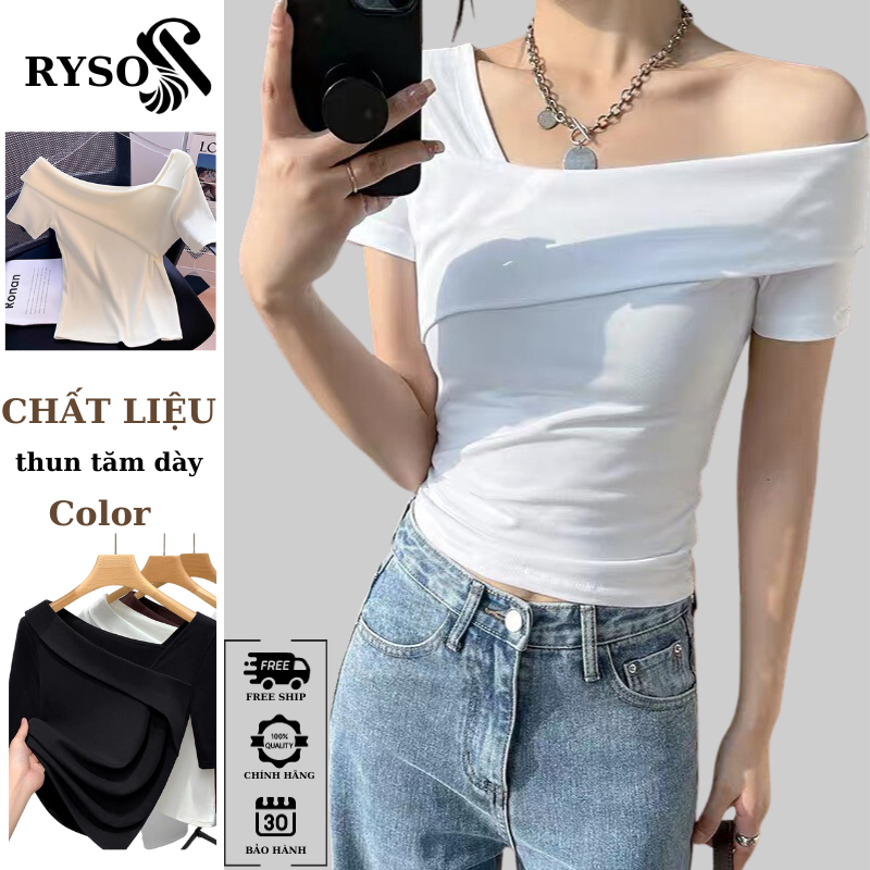 Áo thun tăm lệch vai tay ngắn RYSO FASHION kiểu ôm cổ lệch vải mềm mát