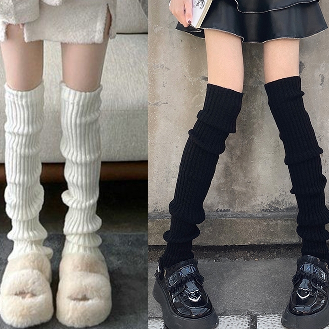 Vớ ống chân y2k lolita dệt kim đen trắng giữ ấm mua đông cao cấp Design By 3B phong cách tất vớ đùi Lolita dễ thương