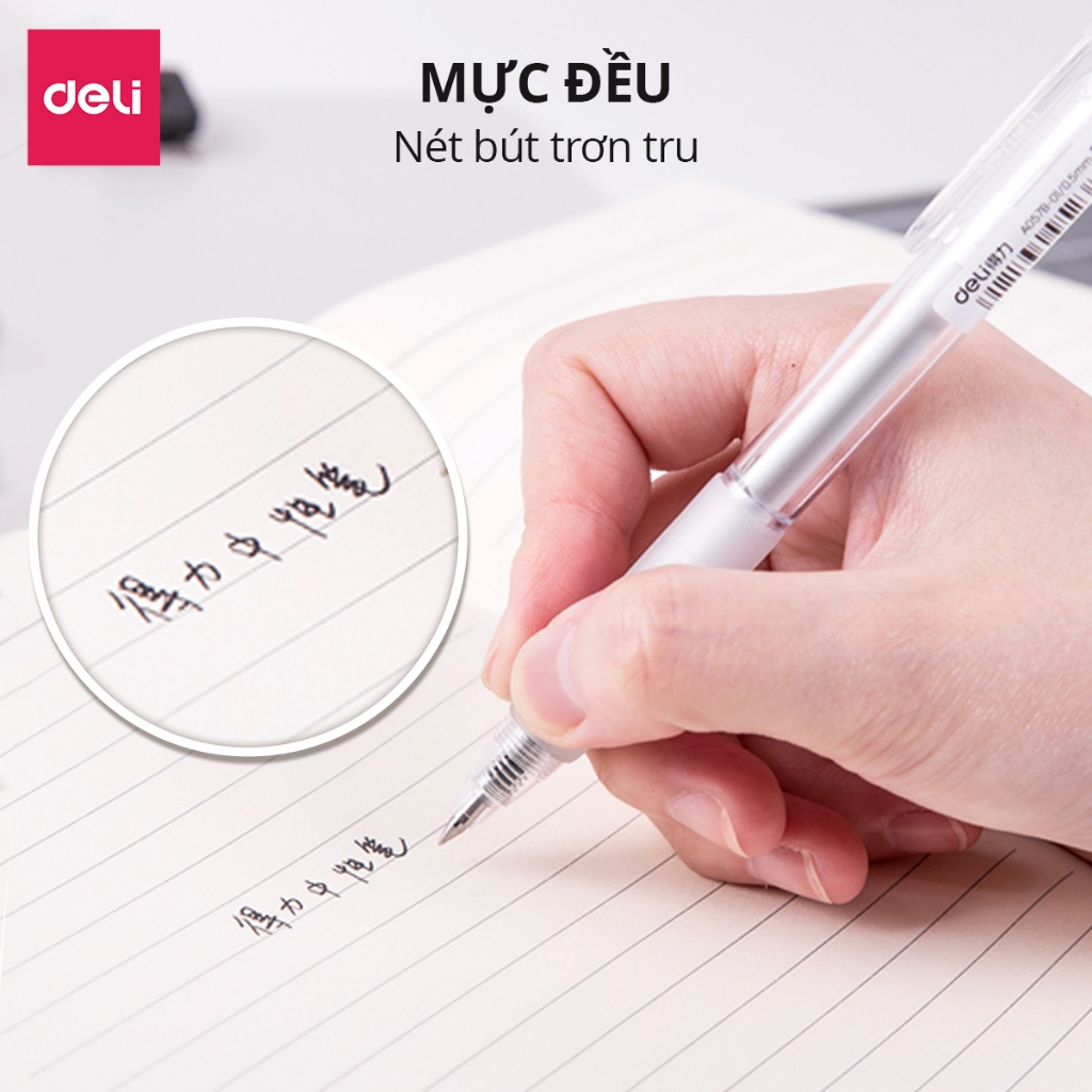 Ảnh Bút Gel Bút Bi Nước Deli A057B Mực Màu Đen Xanh Đỏ Chính Hãng Bút Mực Gel Ngòi 0.5mm Học Sinh Sinh Viên 2