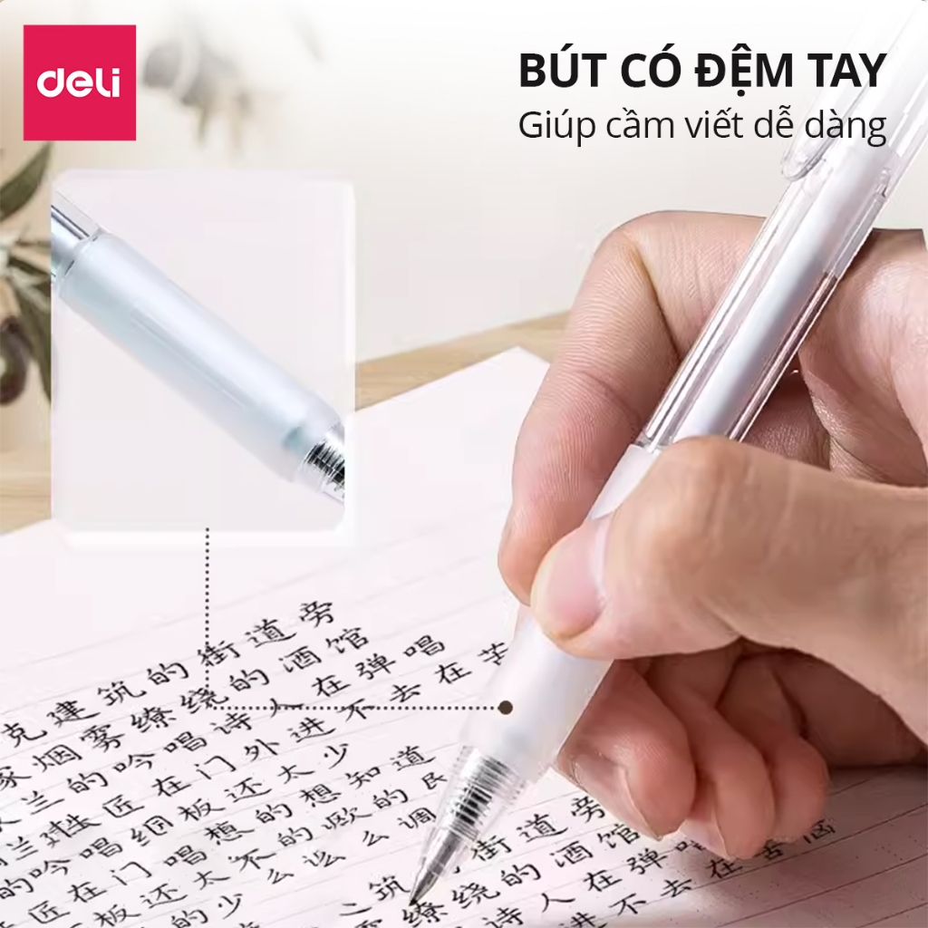 Ảnh Bút Gel Bút Bi Nước Deli A057B Mực Màu Đen Xanh Đỏ Chính Hãng Bút Mực Gel Ngòi 0.5mm Học Sinh Sinh Viên 3