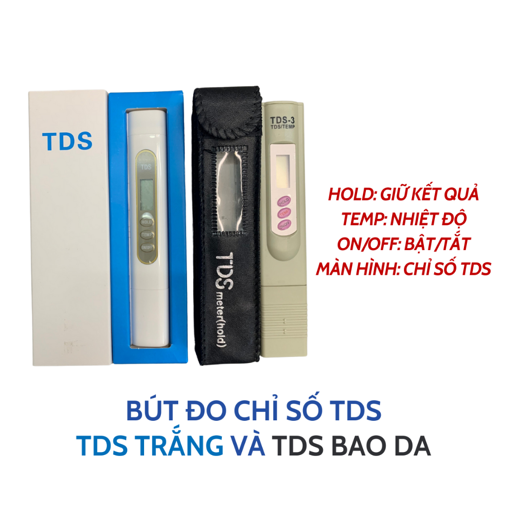Bút Đo TDS Trắng Và Bao Da (TDS-3) Kiểm Tra Lượng Chất Rắn Hòa Tan Trong Nước Và Nhiệt Độ Nước Với Độ Chính Xác Cao