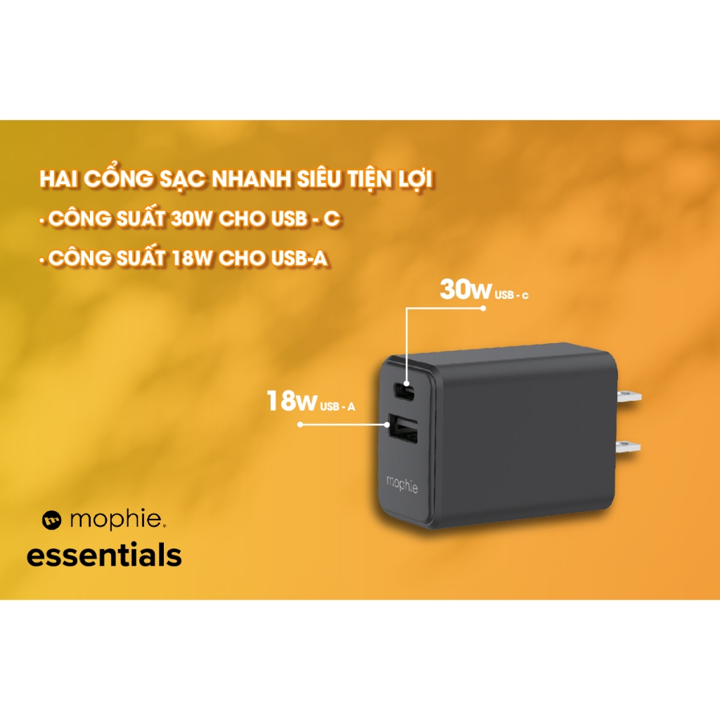 Combo sạc nhanh 30w Mophie Essential 2 cổng, Cáp C to C Hàng chính hãng bảo  hành 2 năm 1 đổi 1 - BH 12 THÁNG | Shopee Việt Nam