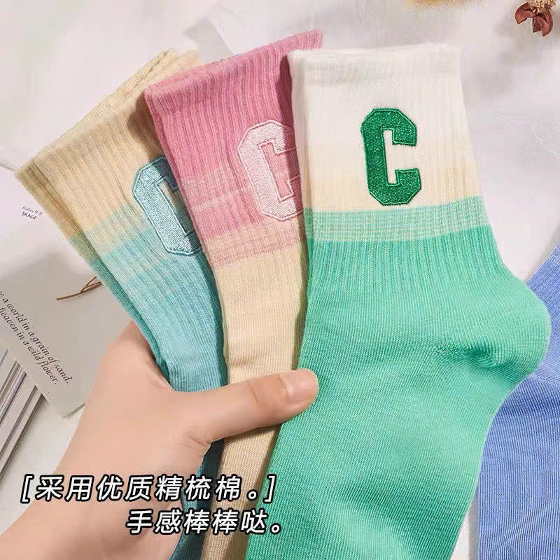 TÚI 10 ĐÔI TẤT CHỮ C CỔ CAO 7 MÀU SIÊU HÓT