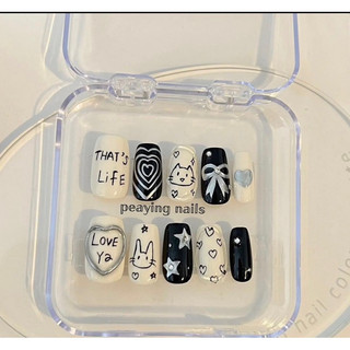Nailbox form ngắn dễ thương trắng sữa đen