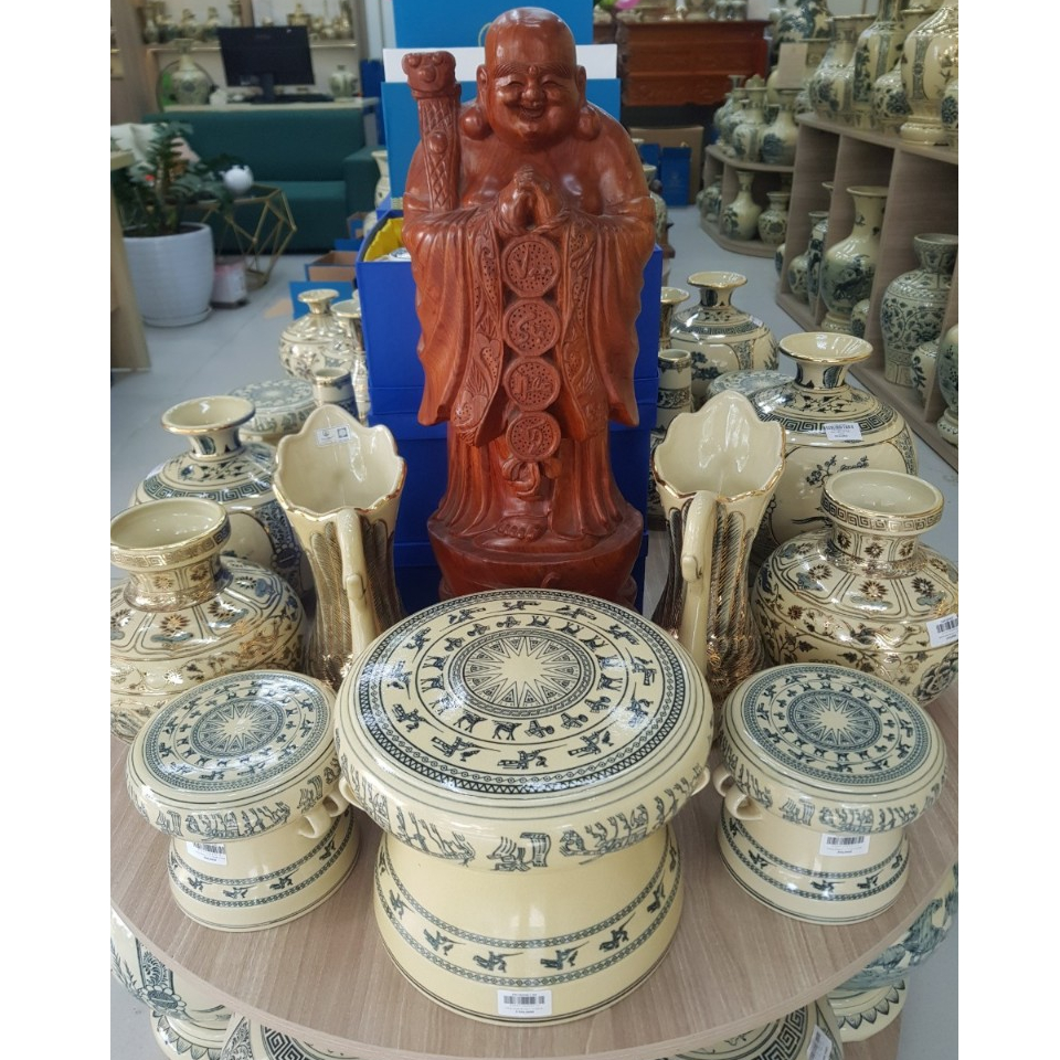 Trống gốm Chu Đậu, đường kính 16cm cao 13cm, họa tiết trống