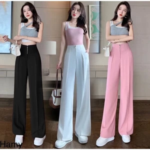 Quần Xuông Cạp Cao Gen Bụng Khoá Trước,Quần Ống Rộng Cạp Cao