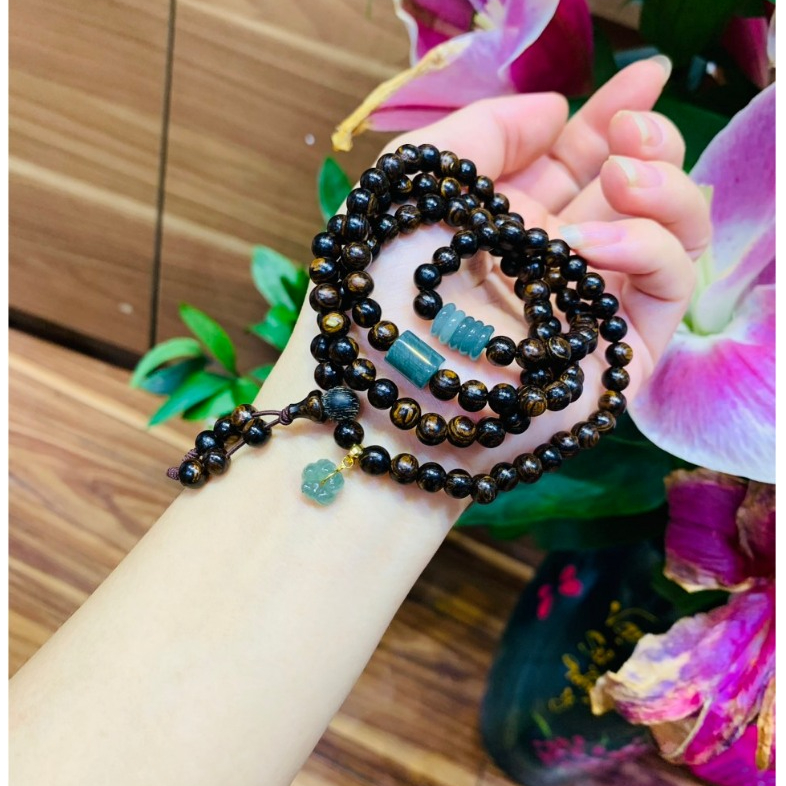 Vòng Tay Trầm Hương 108 Hạt Sánh Chìm 6ly Mix Charm Đá Cao Cấp - Chuỗi Tràng Hạt Phong Thủy Bình An (Kèm Quà Tặng)