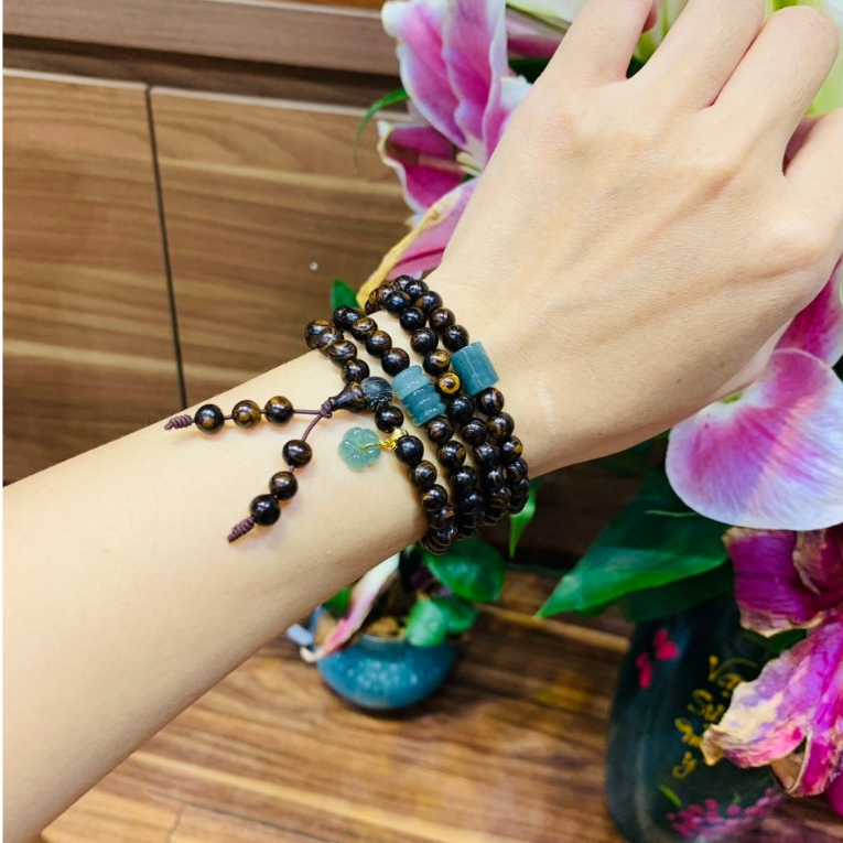 Vòng Tay Trầm Hương 108 Hạt Sánh Chìm 6ly Mix Charm Đá Cao Cấp - Chuỗi Tràng Hạt Phong Thủy Bình An (Kèm Quà Tặng)